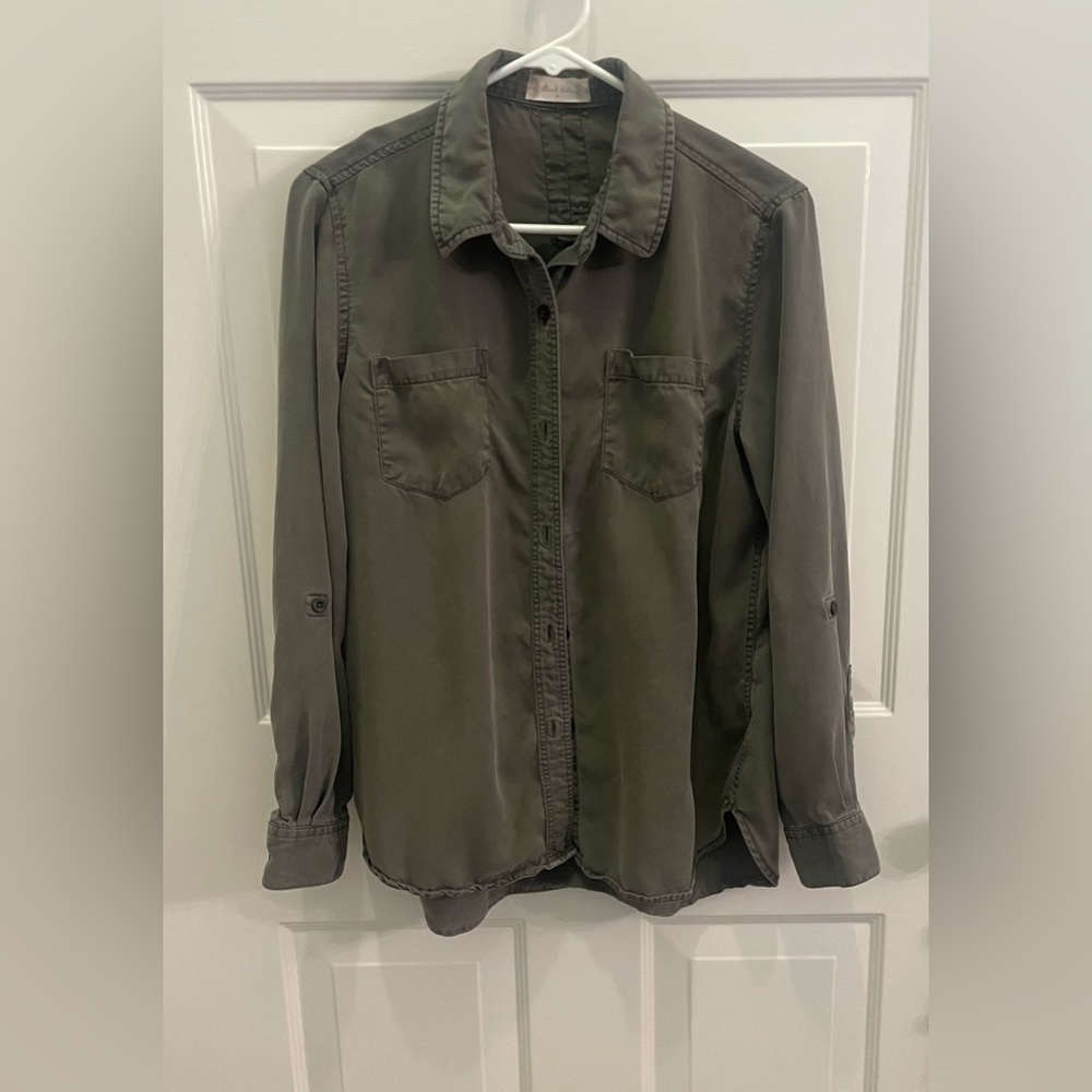 Altar'd State olive green/gray button down shirt, size M.